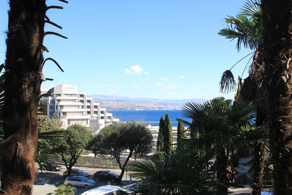 View of the sea and Rijeka town in the distance