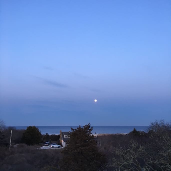 Moonrise over Nauset Beach and Atlantic Ocean from upper deck