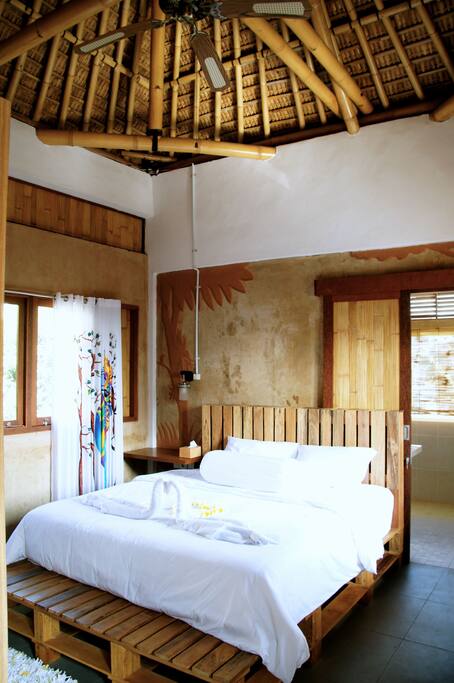 Double bed. It is on request possible to add another third single bed in the room too. This costs IDR 150.000 per night.