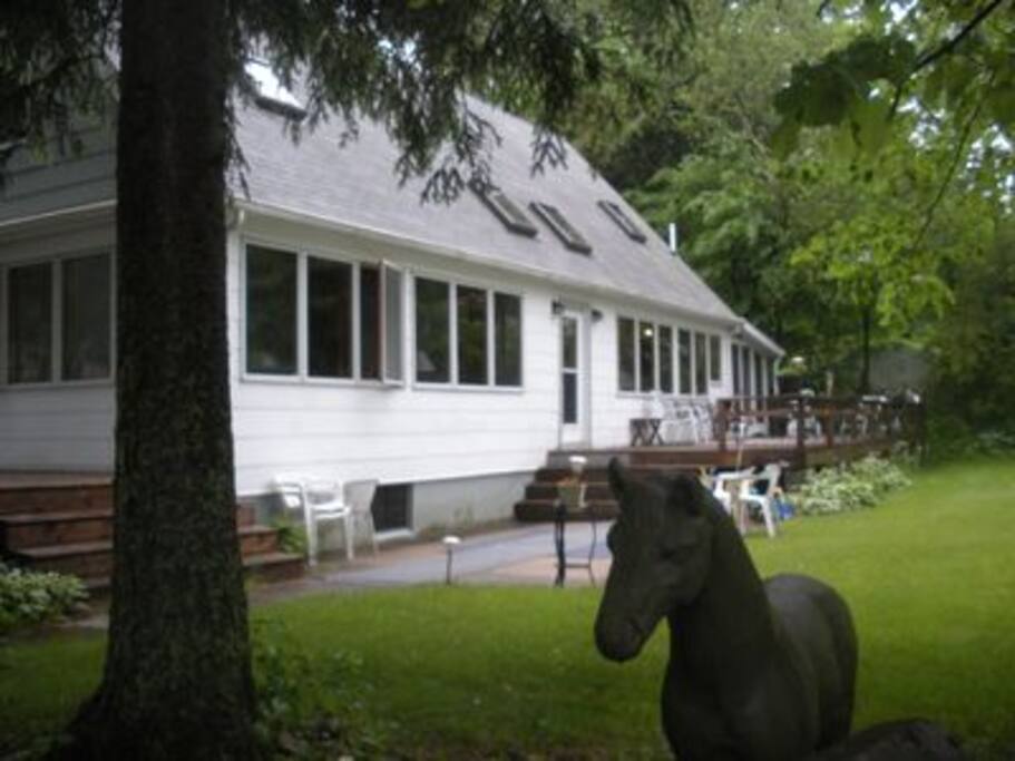 Lakeside of House. Stairs to beach are at the nose of the horse