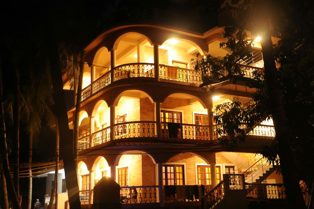 Exterior view of the house at night