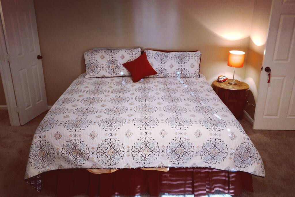 Memory foam king size bed in separate bedroom