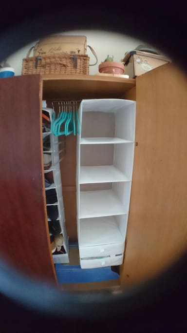 Hang your things up in the wardrobe. We also have an iron you can borrow if anything needs freshening up.