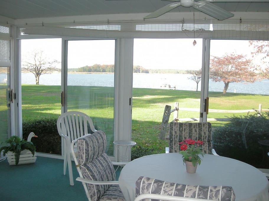 Sunroom and view of water