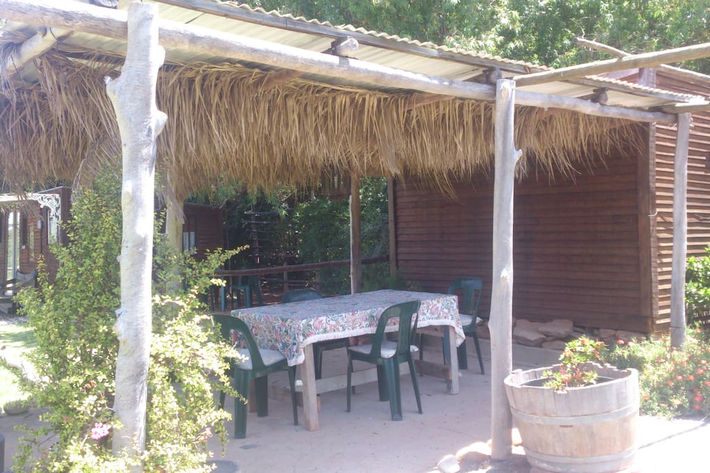 Almond-covered patio