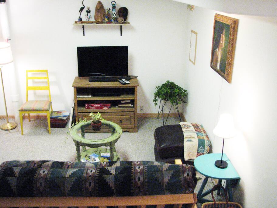 Living room is cozy and comfortable.