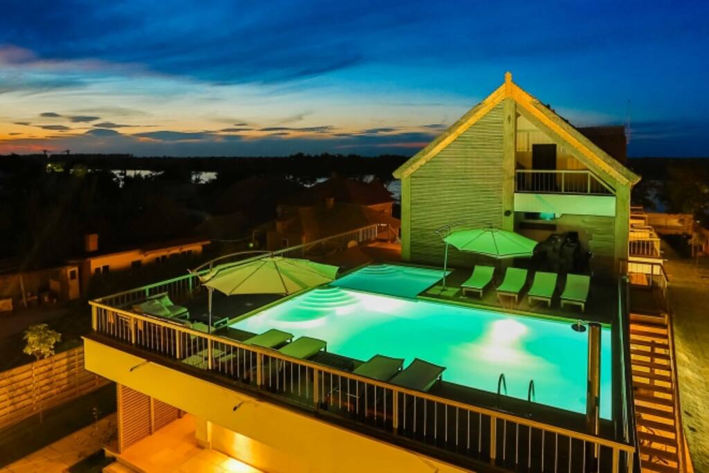 swimming pool by night