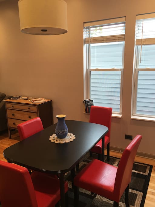 Dining area with six chairs