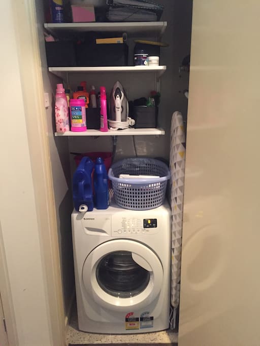 Washing machine, iron and ironing board