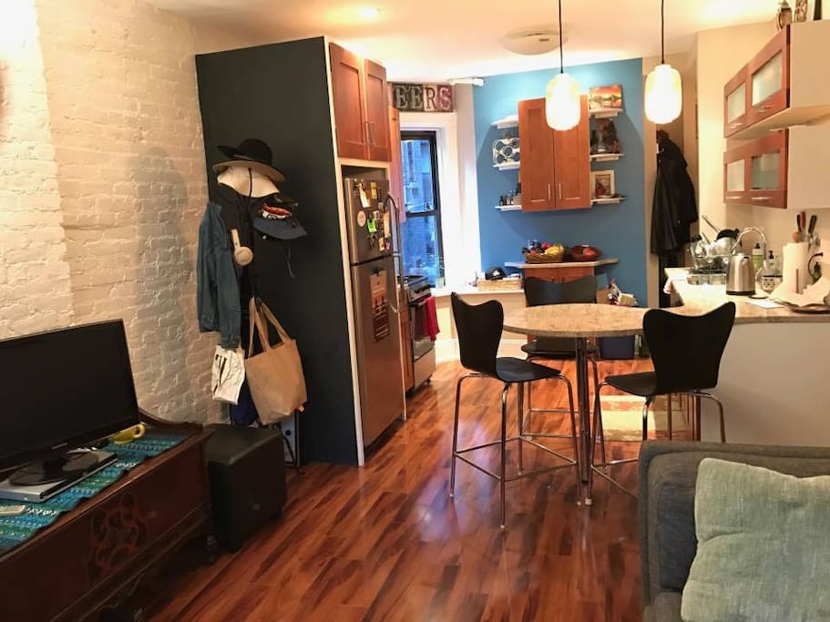 Living room into the kitchen