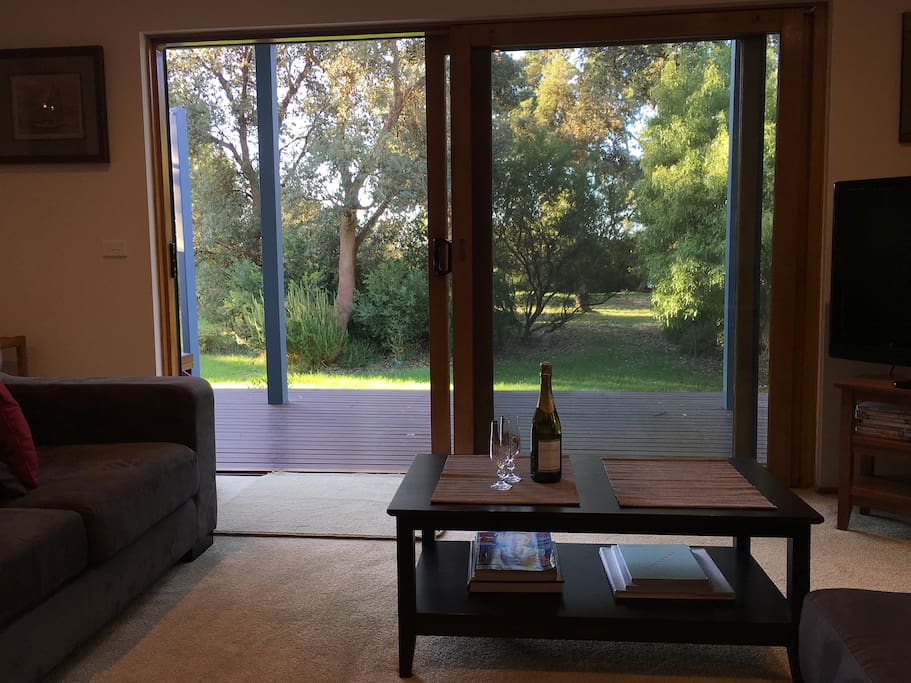 View from lounge through double glazed sliding door.