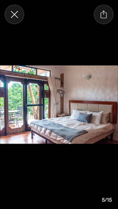 The bedroom has a king size bed...