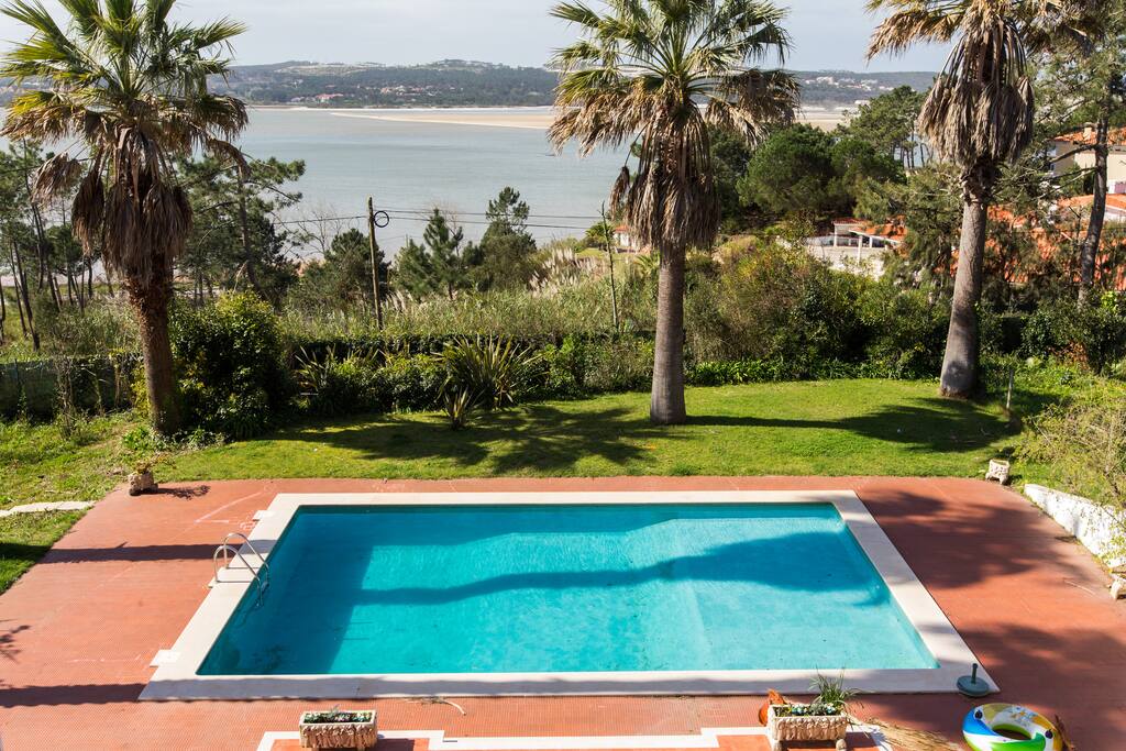 View from outside terraces across pool and over the Lagoon