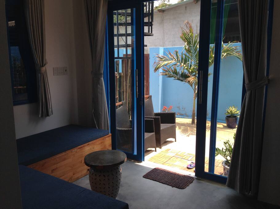 Comfortable seating area that can be used for sleeping children or more guests.