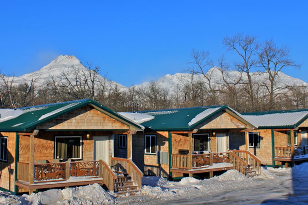 Twin Bear Cabin on left