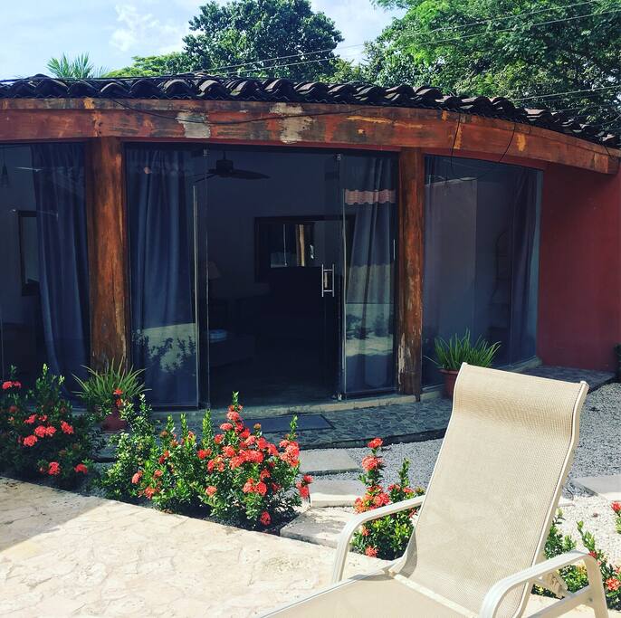 The third bedroom is this tastefully and functionality decorated casita. Air conditioned with two 7ft futon couches (that look more like mid-century modern couches) and black-out blinds. A great spot for teenagers or if you absolutely have to do work using the high-speed internet.