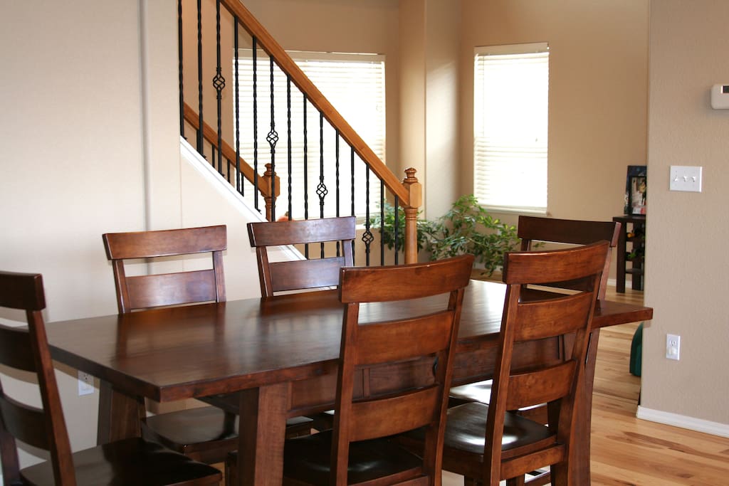 Large dining table. Open concept home.