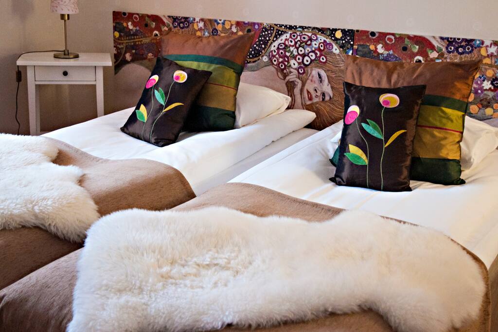 The brown room at first floor. Single beds