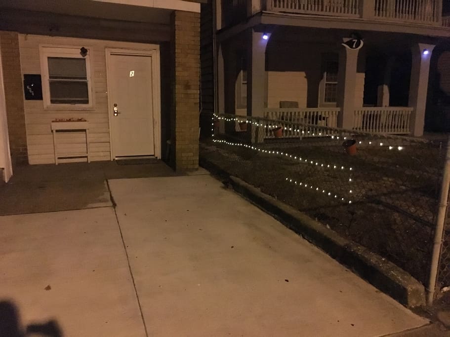 Parking spot and entrance