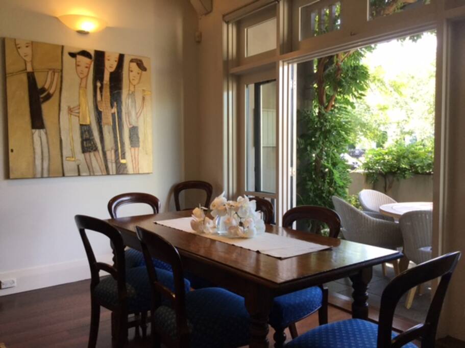 Indoor dining area for eight
