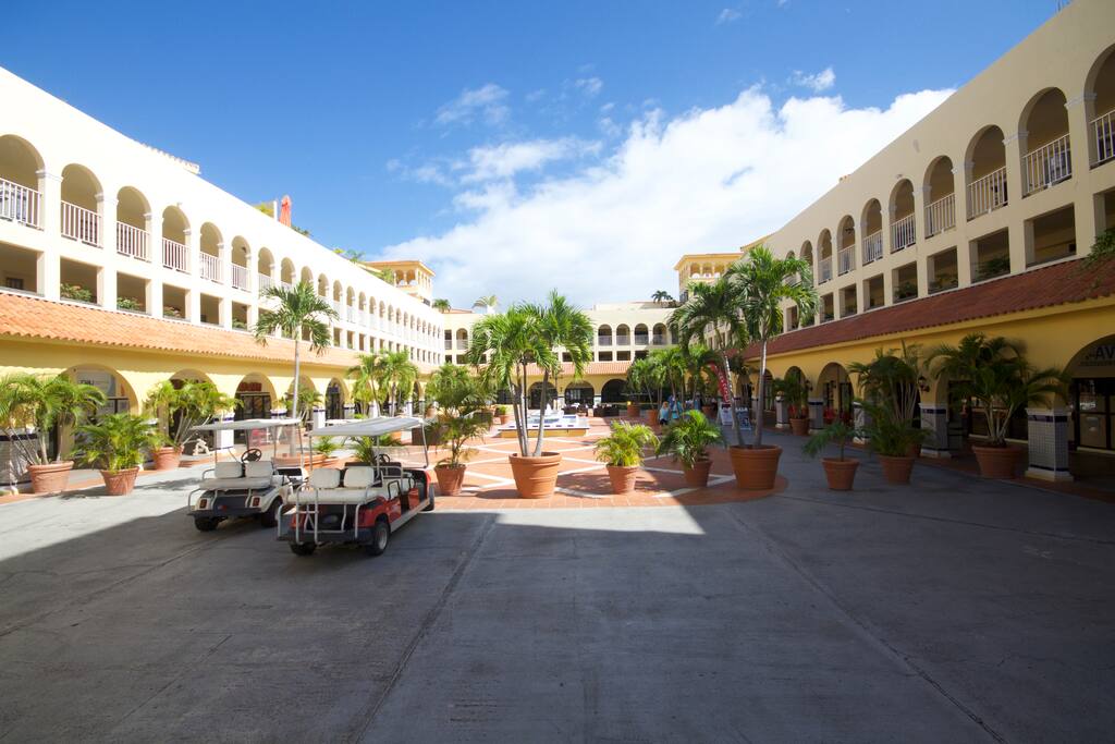 The Plaza with Restaurants and market.