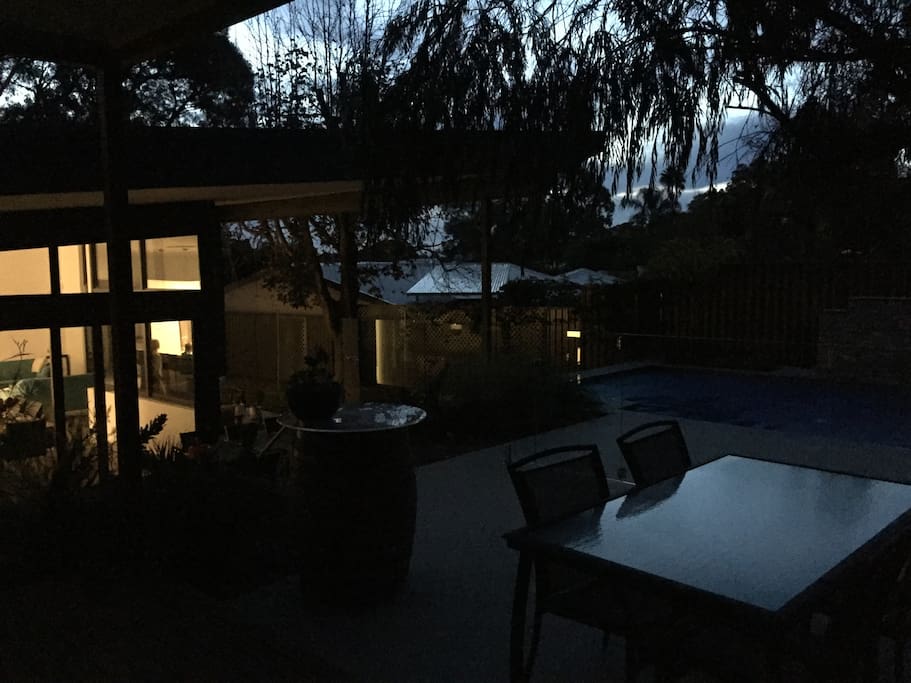 Pool house porch in late evening