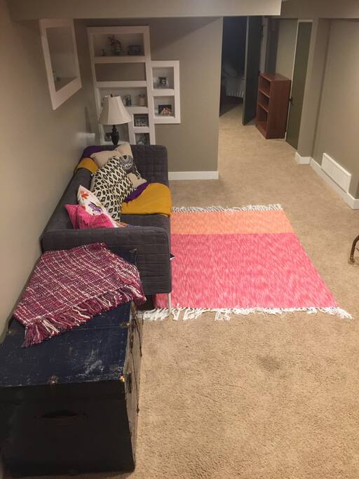 Living area upon entering the basement