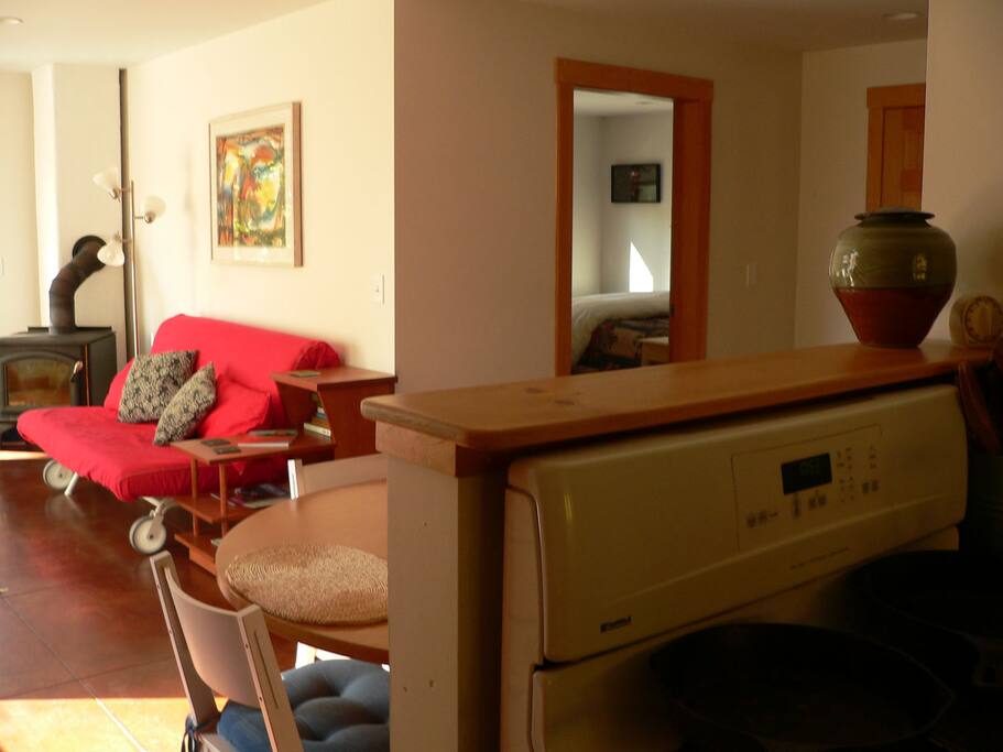 Living room, bedroom from kitchen