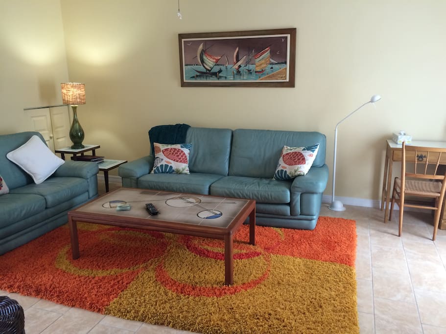 retro, mid century modern living room with
46" Flat screen