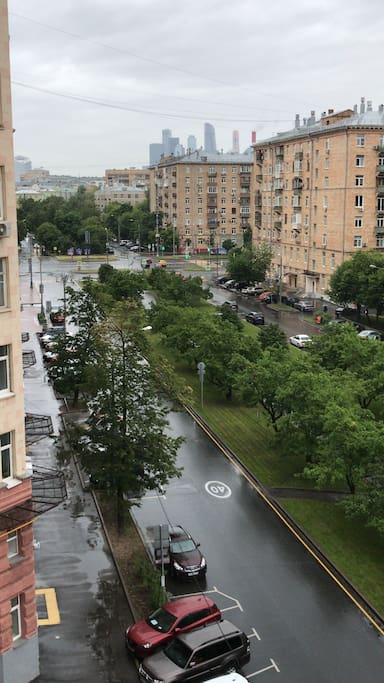 Moscow view, outside the window in the room
