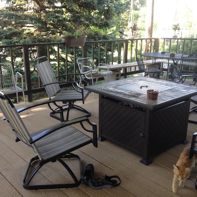The fire pit on the deck