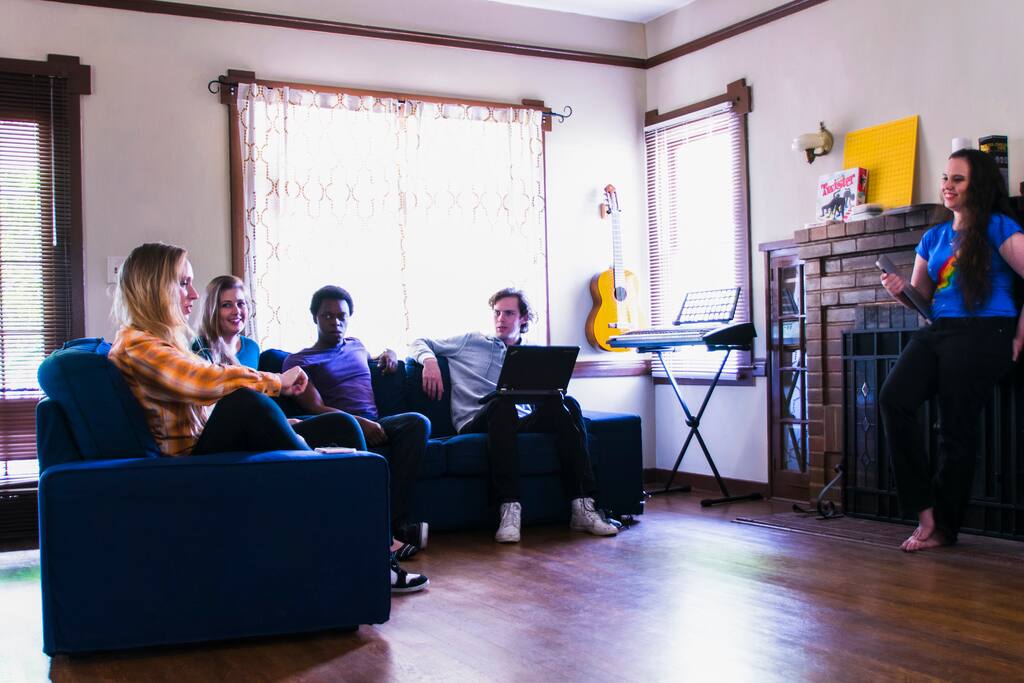We use the main living often for movies and shows, but it is also a calm place to hang out and have a relaxed conversation. We also have musical instruments residents can borrow, since many residents find it difficult to travel with instruments but miss them.