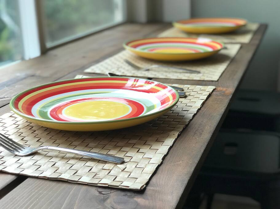 "Breakfast bar" for inside dining, seats up to three.