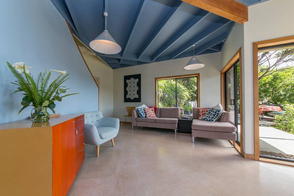 Living area opens onto outdoor deck