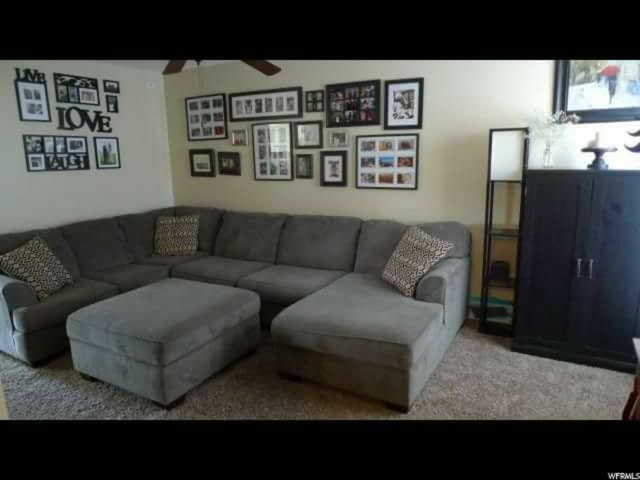 main floor living area. Big tv in the room as well.