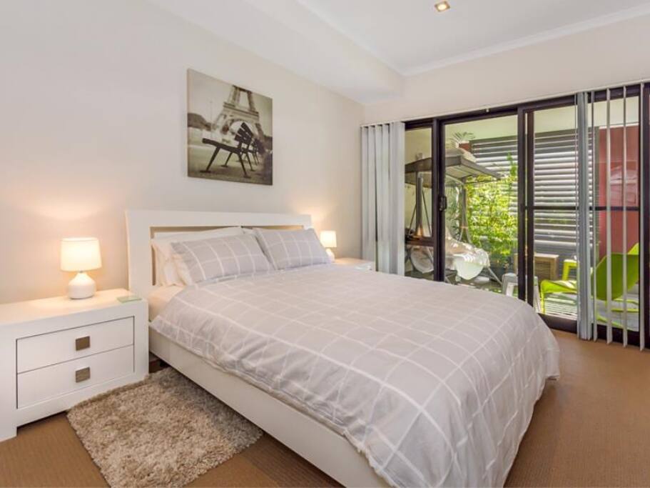 Bedroom with view to secluded balcony