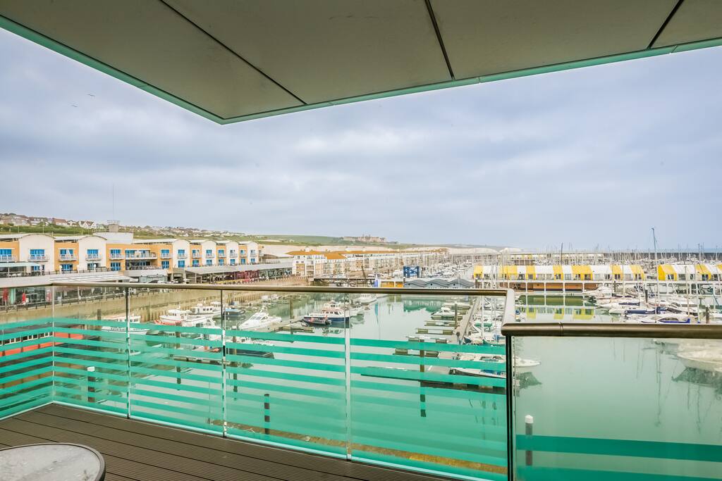 View from the terrace, across the marina and out to sea