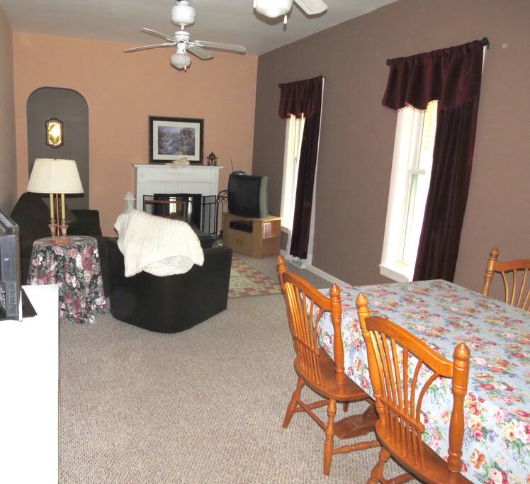 We've used an old picture of this view of the living room for security reasons, but the furniture and furnishings haven't changed