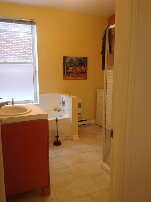 Salle de bain, douche, lave linge et sèche linge