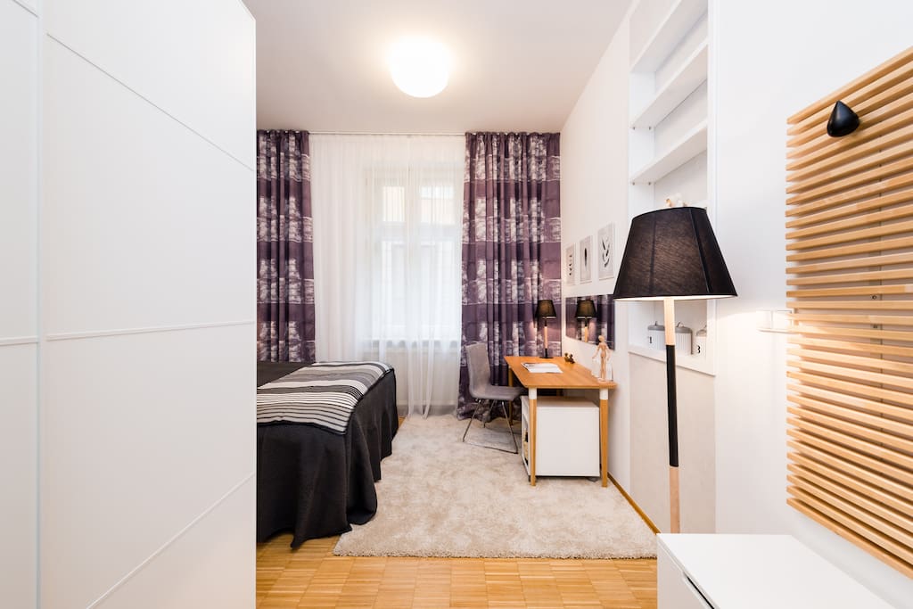 Design bedroom with king size bed for two person.
