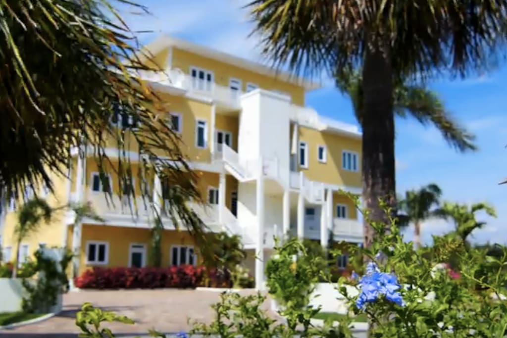 A view from the private driveway with 24hr digitally monitored security cameras.