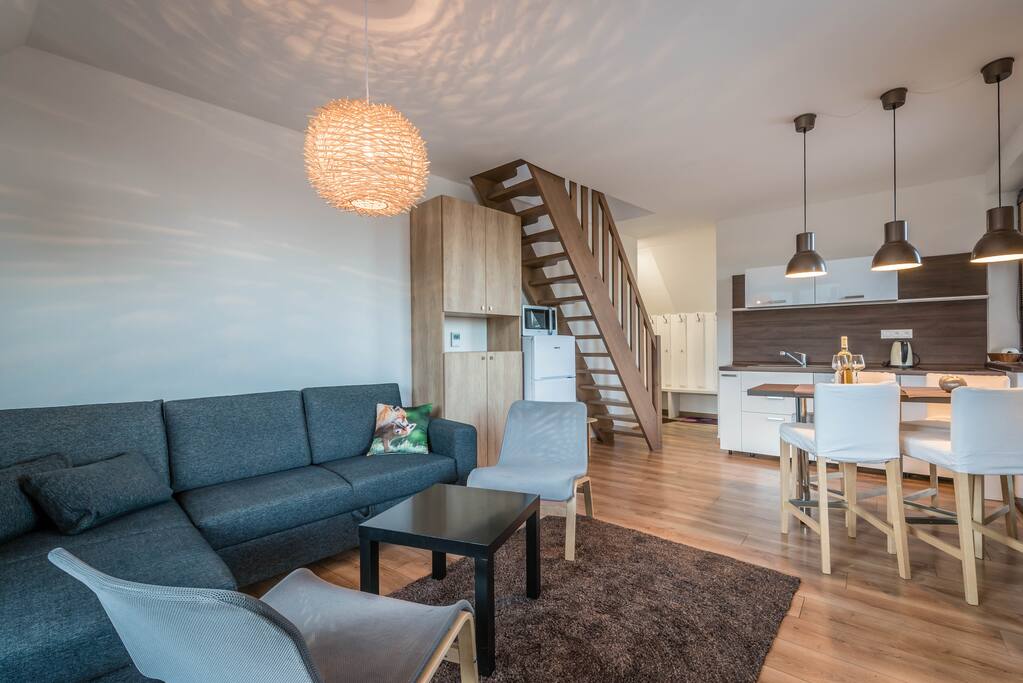living room with kitchen