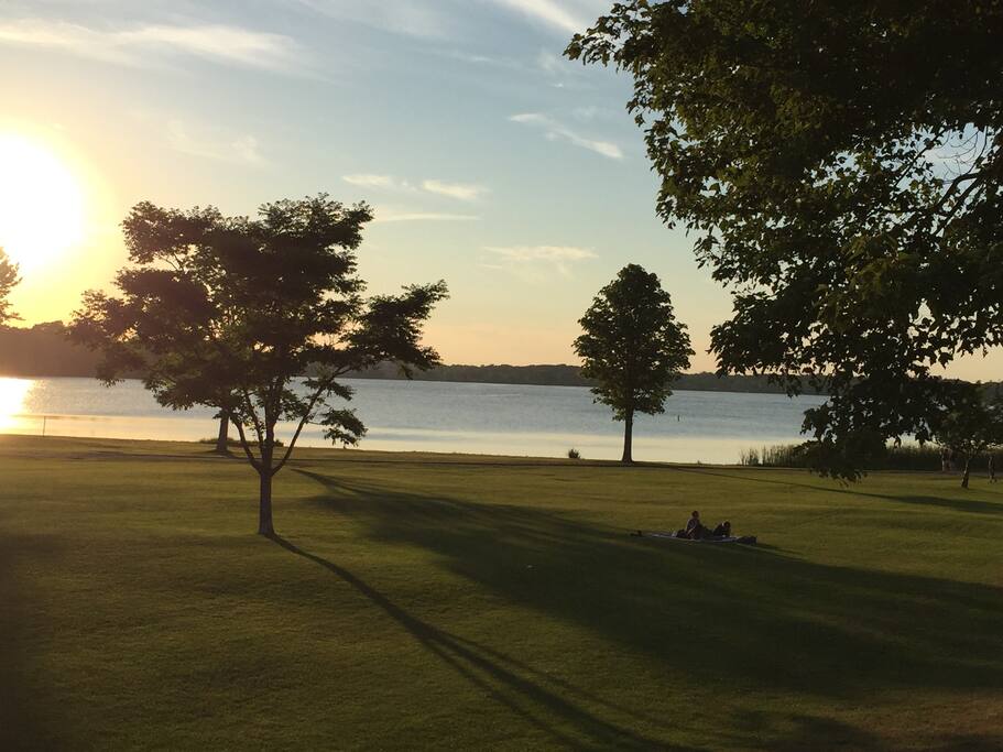Beautiful Lake Quannapowitt at sunset.