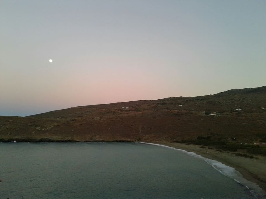 View from the balcony of the house during sunset-moonrise