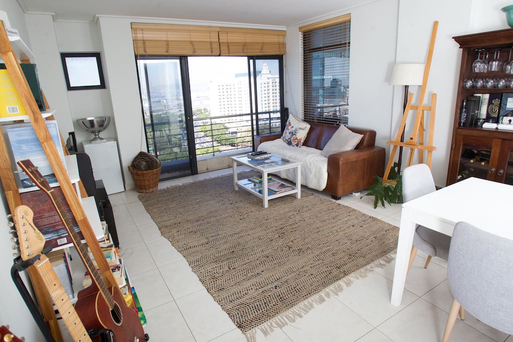 The lounge has space for hosting and gorgeous views towards the ocean and harbour