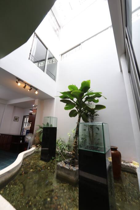 Kitchen & Dinning room with small fish lake.
