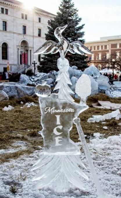 ...Land O' 10,000 frozen Lakes! Check out these amazing ice sculptures downtown St. Paul, 4 mins away from the Castle!