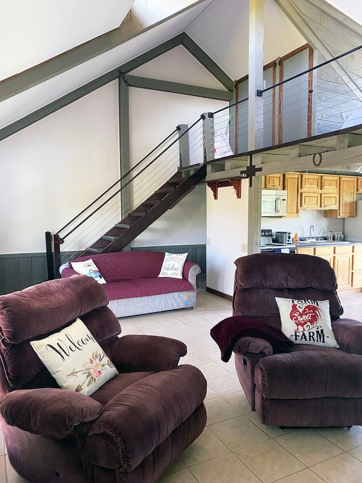 Hapësira e dhomës së ndenjjes e kompletuar me 2 karrige të lehta, ofrohen krevat divan me madhësi të plotë, televizor dhe roku.  Gjithashtu wifi/ internet.