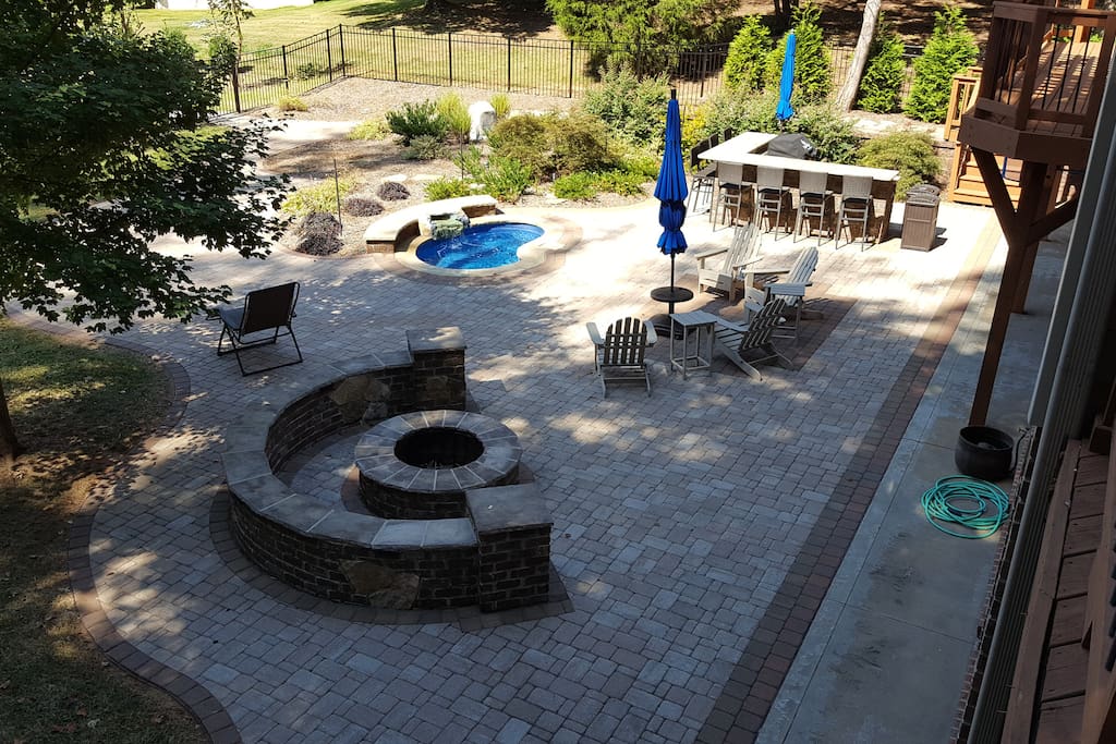 Expansive lakeside patio area