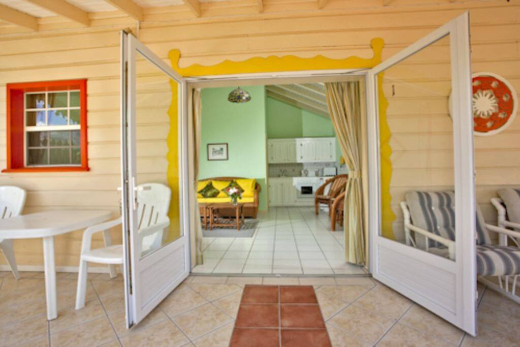 View from outside looking into the living / kitchen area